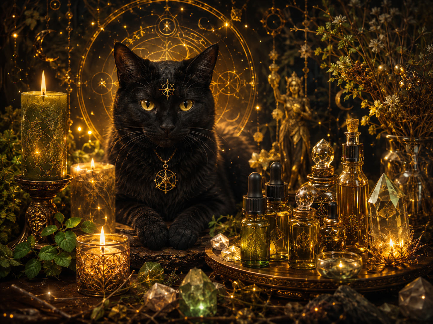 ritual candle and mystical fortune oil for good luck energy, spiritual protection, and turning bad luck into blessings