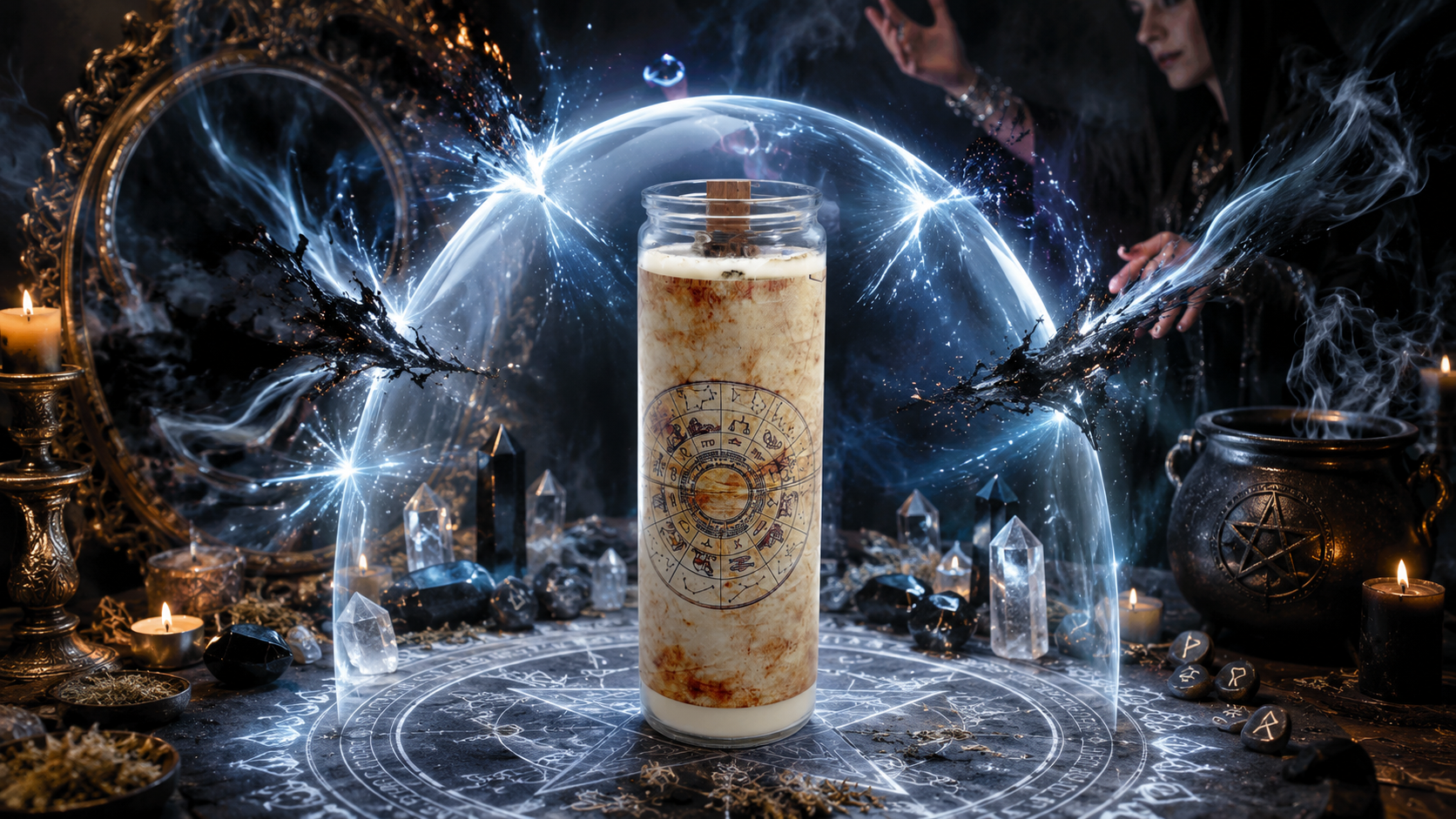 Return to sender candle spell with black candle mirror salt and protective crystals