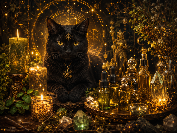 ritual candle and mystical fortune oil for good luck energy, spiritual protection, and turning bad luck into blessings