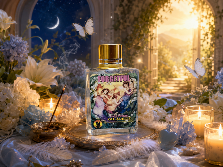 Gentle Release magic oil with candles, moonlight, crystals and herbs for emotional release ritual