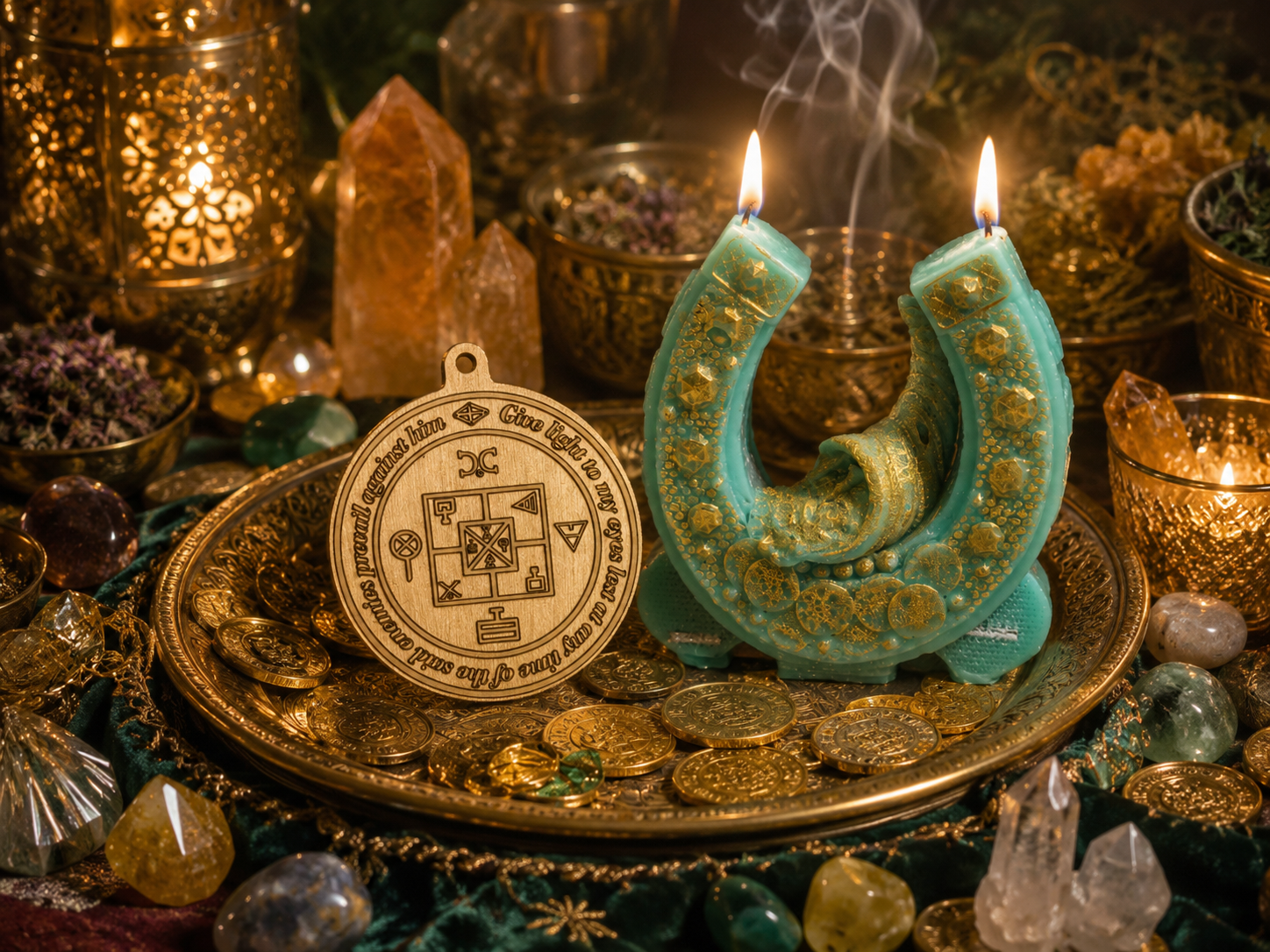 Jupiter luck talisman and abundance ritual candle for money attraction, customers and business growth
