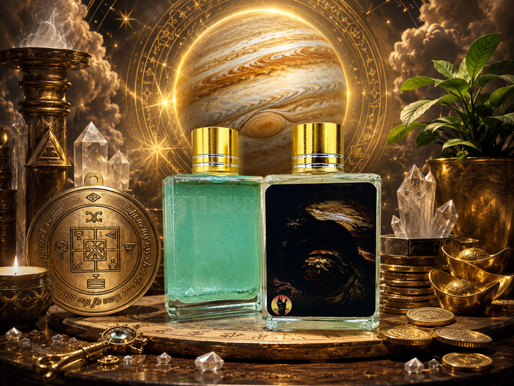 Jupiter prosperity magical oil and seal of solomon amulet for wealth and luck ritual