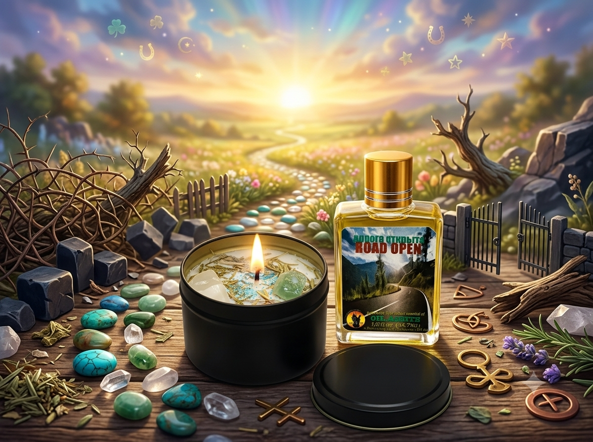 Road opening magical oil and success witch candle for obstacle removal ritual