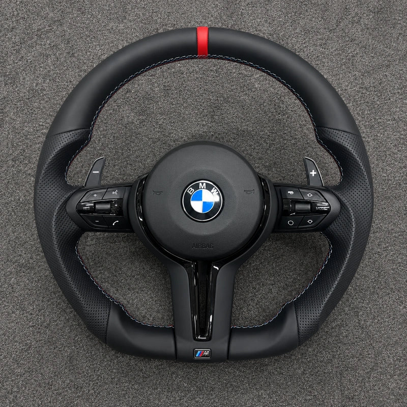 Custom Nappa Leather Steering Wheel for BMW M2 with Yellow Center Accent