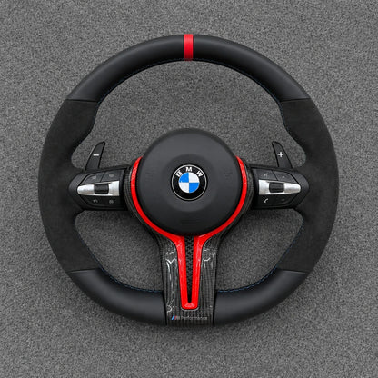 Custom leather steering wheel for BMW X5 F15 and X5M F85 with blue center stripe