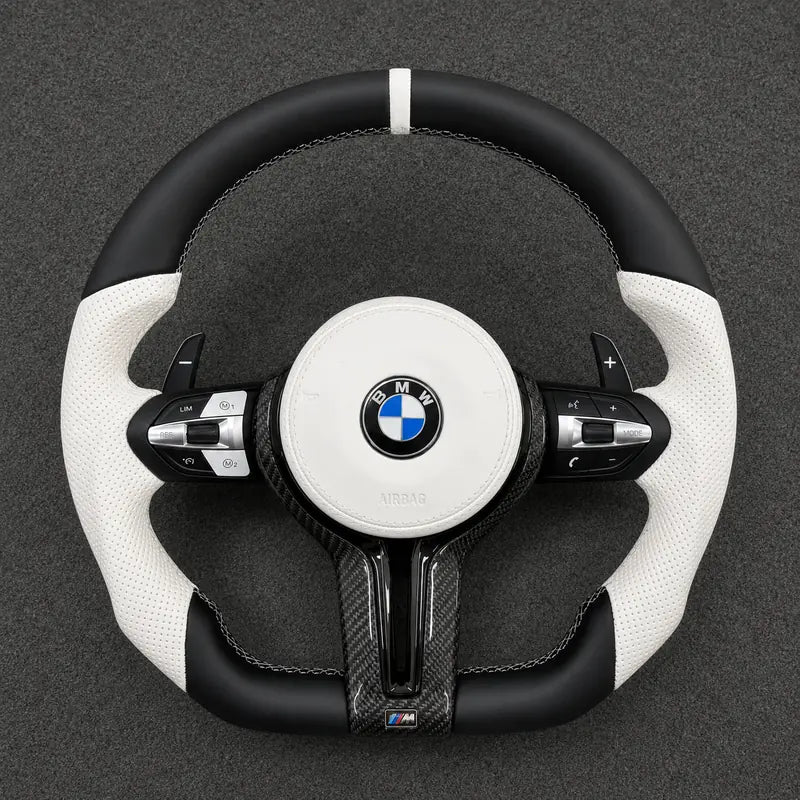 Custom black and white carbon fiber steering wheel for BMW 2 Series