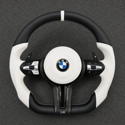 Custom black and white carbon fiber steering wheel for BMW 2 Series