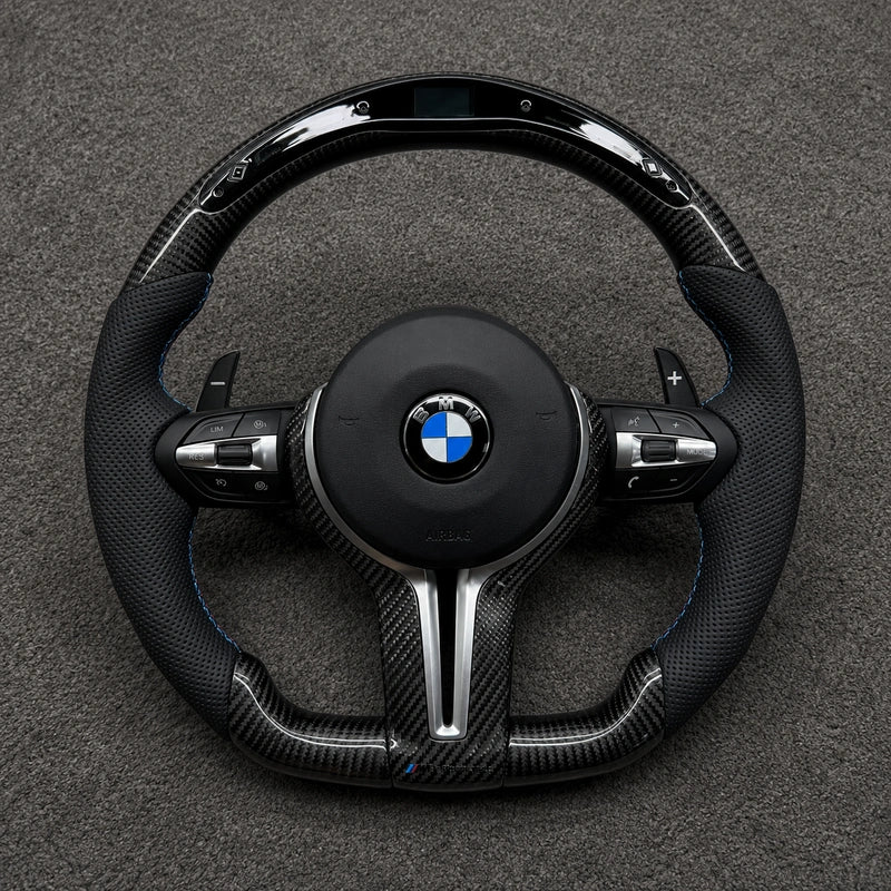 Custom carbon fiber steering wheel for BMW 2 Series in black and white