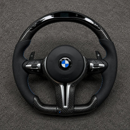 Custom carbon fiber steering wheel for BMW 2 Series in black and white