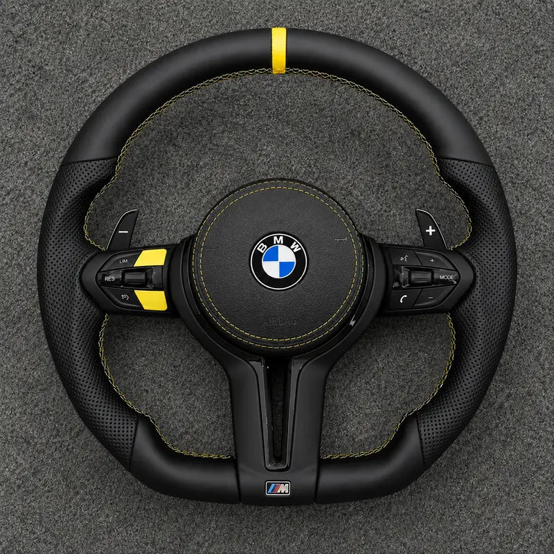 Custom Nappa Leather Steering Wheel for BMW M2 with Yellow Center Accent