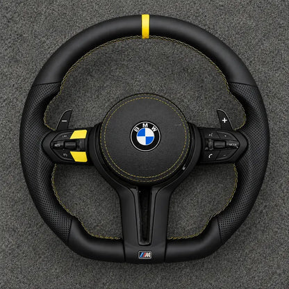 Custom Nappa Leather Steering Wheel for BMW M2 with Yellow Center Accent