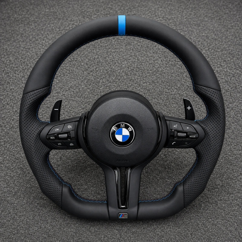 Custom Nappa Leather Steering Wheel for BMW M2 with Yellow Center Accent