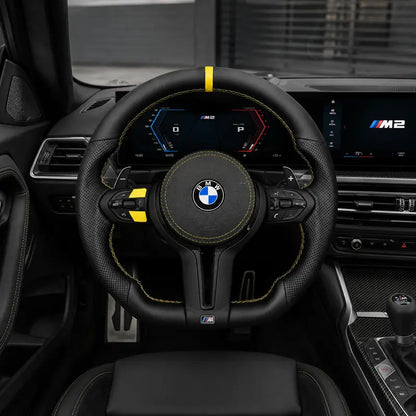 Custom Nappa Leather Steering Wheel for BMW M2 with Yellow Center Accent